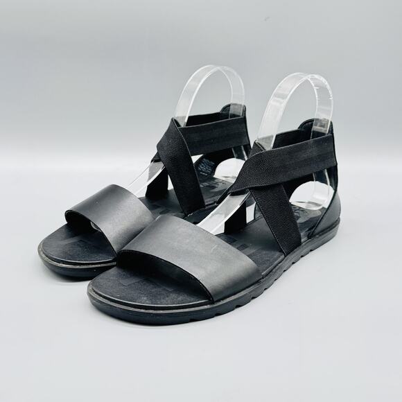 Sorel Sandals Women 8.5 Black Leather Elastic Criss Cross Slingback Flat Comfort - Picture 4 of 12